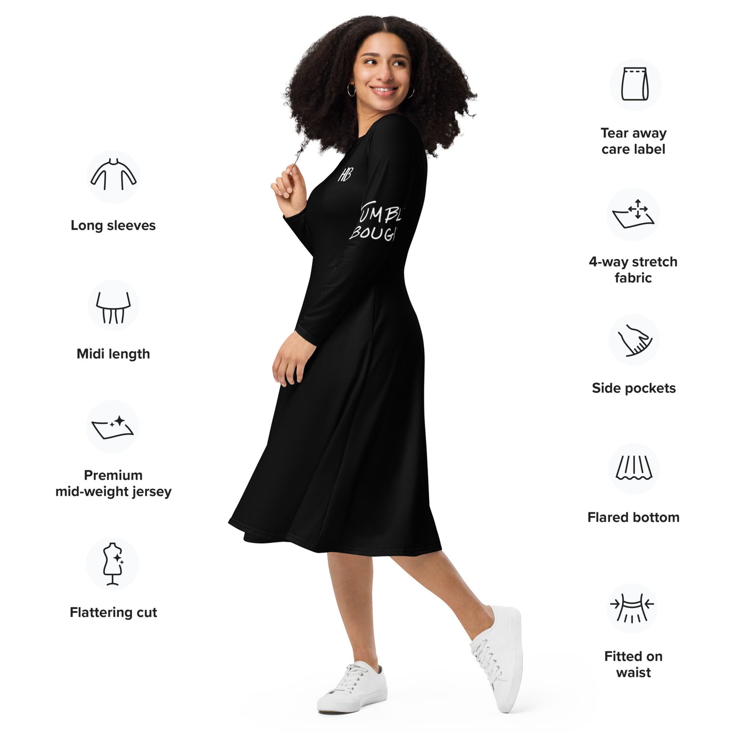 The Rashidah L/S Pocket Dress-Black